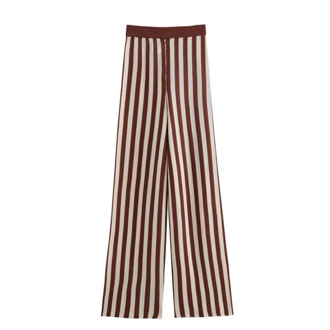 New O Neck Sleeveless Knitted Stripe Short Vest Crop Top High Waist Elastic Waist Long Pant Set CODE: KAR3180