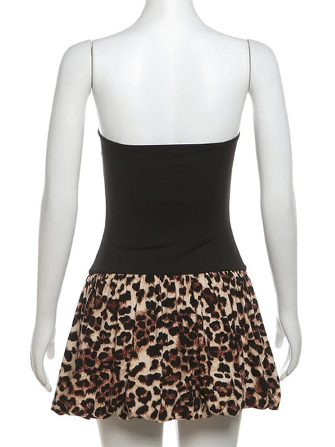 New Leopard Print Strapless Line Sexy Elegant Luxury Party Evening Short Dress CODE: KAR3206