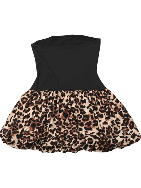 New Leopard Print Strapless Line Sexy Elegant Luxury Party Evening Short Dress CODE: KAR3206