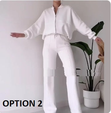 New Long Sleeve Zipper Cardigan Loose Sweatpants Casual Two Piece Set CODE: KAR3220