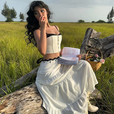 Fashion Summer vacation Lace Patchwork Two Piece Skirt Set CODE: KAR3227