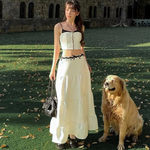 Fashion Summer vacation Lace Patchwork Two Piece Skirt Set CODE: KAR3227