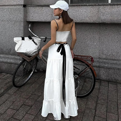 Fashion Summer vacation Lace Patchwork Two Piece Skirt Set CODE: KAR3227