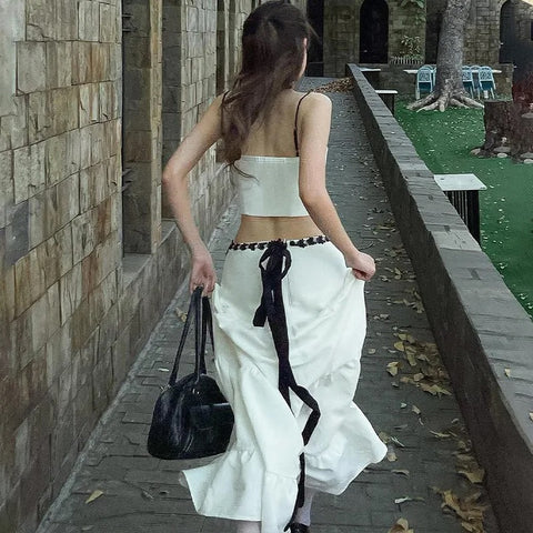Fashion Summer vacation Lace Patchwork Two Piece Skirt Set CODE: KAR3227