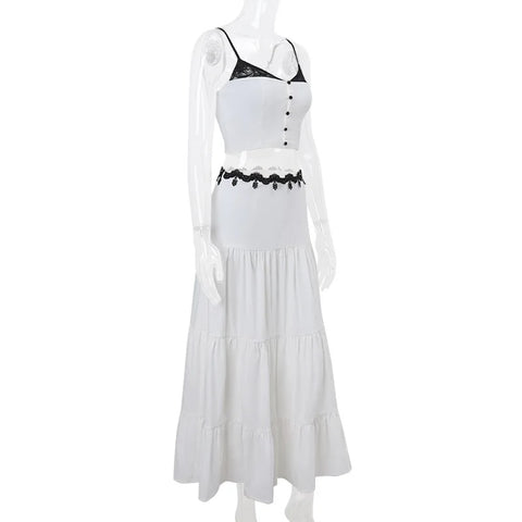 Fashion Summer vacation Lace Patchwork Two Piece Skirt Set CODE: KAR3227