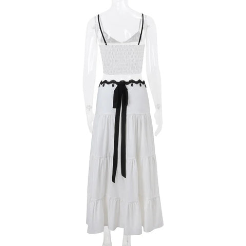 Fashion Summer vacation Lace Patchwork Two Piece Skirt Set CODE: KAR3227
