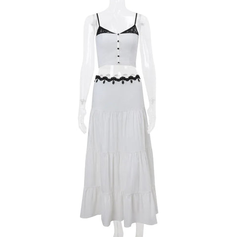 Fashion Summer vacation Lace Patchwork Two Piece Skirt Set CODE: KAR3227