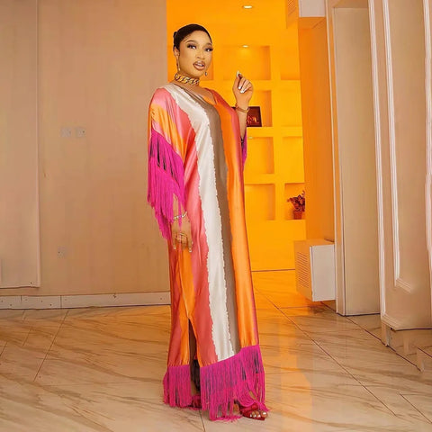 New Fashion loose silk stitching tassel digital printing large swing Drees CODE: KAR3281