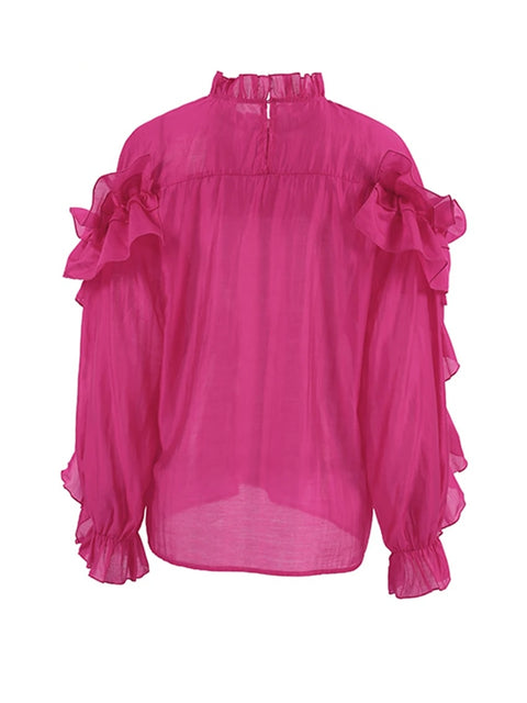 Fashion Elegant Ruffled Flowers Long Sleeve Loose Spring Party Stand Collar Top CODE: KAR3284