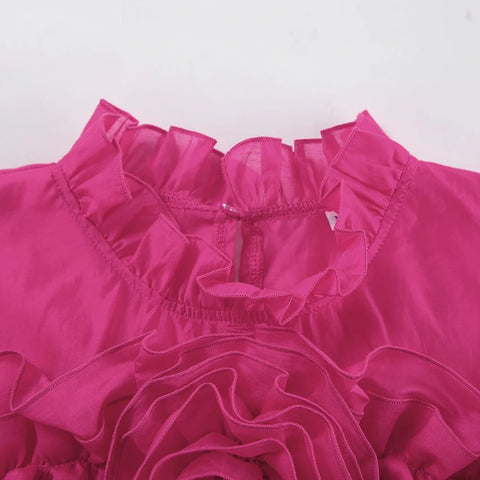 Fashion Elegant Ruffled Flowers Long Sleeve Loose Spring Party Stand Collar Top CODE: KAR3284