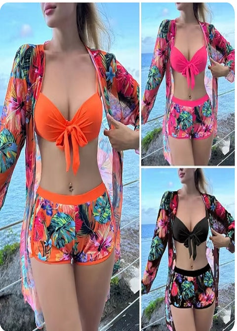 New Sexy Sports Pool Rain Forest Print Three Piece Swimsuit Set CODE: KAR3296