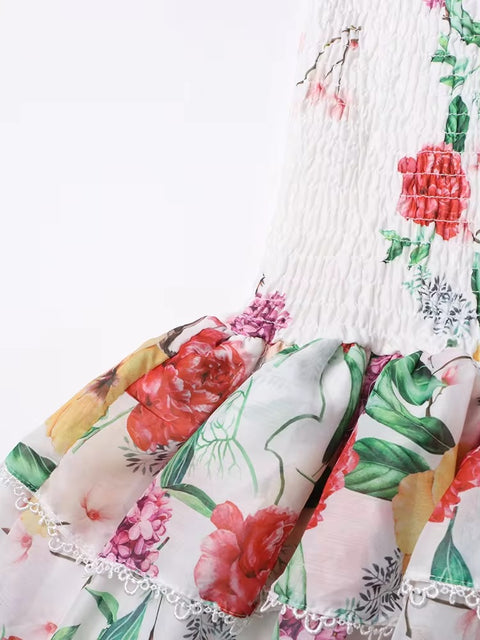 New Halter Sleeveless High Waist Patchwork Folds Slimming Printing Dress CODE: KAR3302