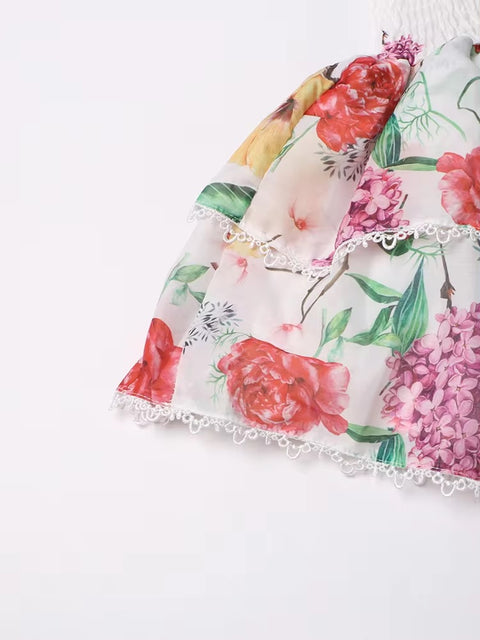 New Halter Sleeveless High Waist Patchwork Folds Slimming Printing Dress CODE: KAR3302