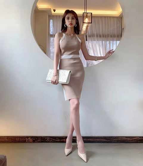 New Summer Halter Neck Knee-length Slim Dress CODE: KAR3307