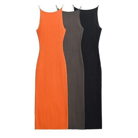 New Summer Sexy Backless Sleeveless Vest Slim Fit Pleated Ribbed Long Dress CODE: KAR3309