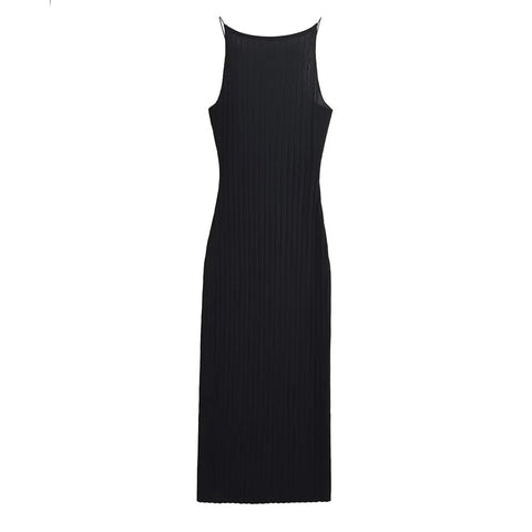 New Summer Sexy Backless Sleeveless Vest Slim Fit Pleated Ribbed Long Dress CODE: KAR3309