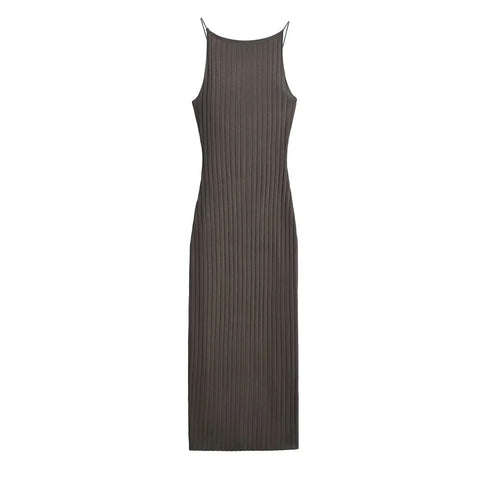 New Summer Sexy Backless Sleeveless Vest Slim Fit Pleated Ribbed Long Dress CODE: KAR3309