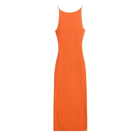 New Summer Sexy Backless Sleeveless Vest Slim Fit Pleated Ribbed Long Dress CODE: KAR3309