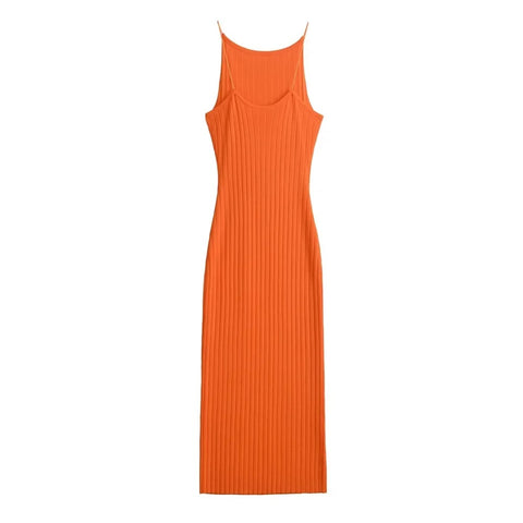 New Summer Sexy Backless Sleeveless Vest Slim Fit Pleated Ribbed Long Dress CODE: KAR3309