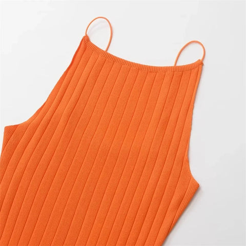 New Summer Sexy Backless Sleeveless Vest Slim Fit Pleated Ribbed Long Dress CODE: KAR3309