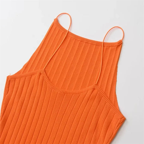 New Summer Sexy Backless Sleeveless Vest Slim Fit Pleated Ribbed Long Dress CODE: KAR3309