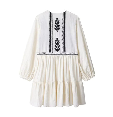New Black Floral Embroidery Traf Official Pleated Boho Short Mini Dress CODE: KAR3313
