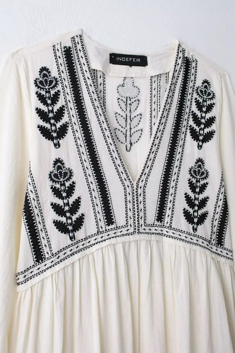 New Black Floral Embroidery Traf Official Pleated Boho Short Mini Dress CODE: KAR3313