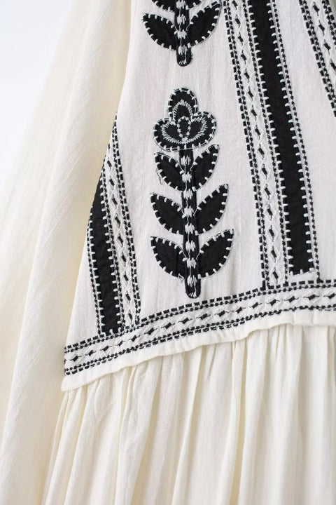New Black Floral Embroidery Traf Official Pleated Boho Short Mini Dress CODE: KAR3313