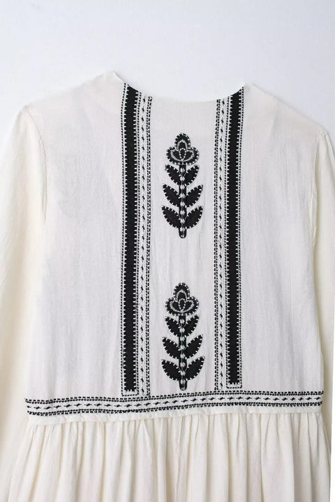New Black Floral Embroidery Traf Official Pleated Boho Short Mini Dress CODE: KAR3313