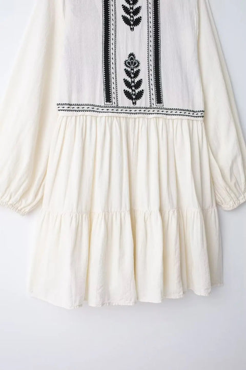 New Black Floral Embroidery Traf Official Pleated Boho Short Mini Dress CODE: KAR3313