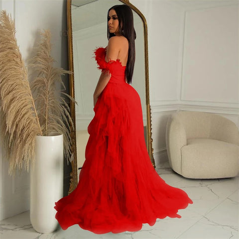 New Fashion Sleeveless Wrapped Chest Mesh Open Back Fishbone Perspective Long Dress CODE: KAR3383