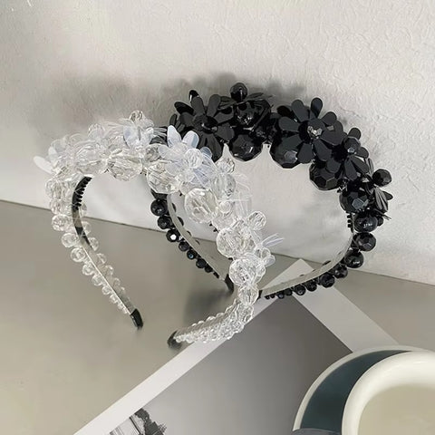 New Flower Beaded Winding Three-dimensional Crystal Pearl Braided Hairband CODE: KAR3385