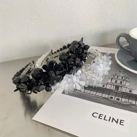 New Flower Beaded Winding Three-dimensional Crystal Pearl Braided Hairband CODE: KAR3385