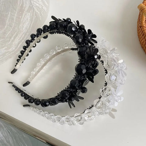 New Flower Beaded Winding Three-dimensional Crystal Pearl Braided Hairband CODE: KAR3385