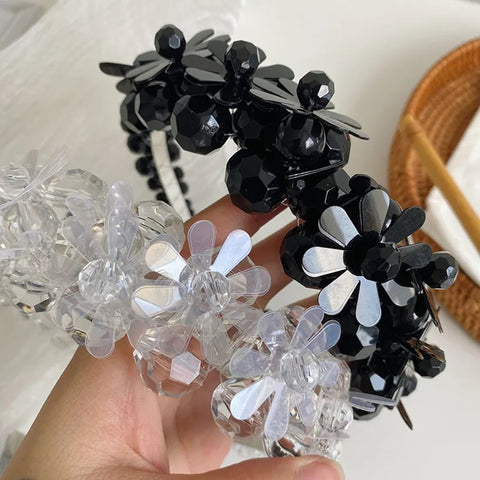 New Flower Beaded Winding Three-dimensional Crystal Pearl Braided Hairband CODE: KAR3385