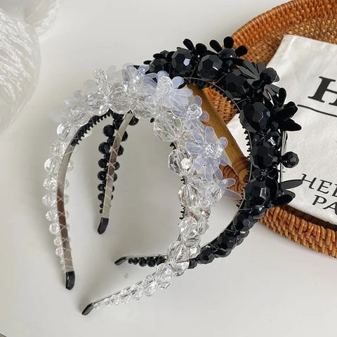 New Flower Beaded Winding Three-dimensional Crystal Pearl Braided Hairband CODE: KAR3385