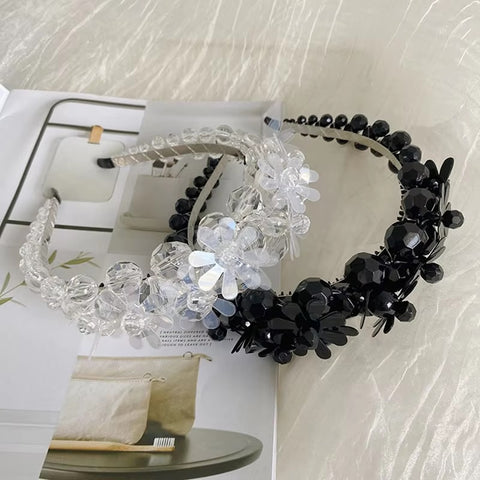 New Flower Beaded Winding Three-dimensional Crystal Pearl Braided Hairband CODE: KAR3385