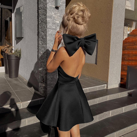 New Slim Pleated Sexy Sleeveless Solid Splice Halter Neck Party Mini Dress CODE: KAR3389