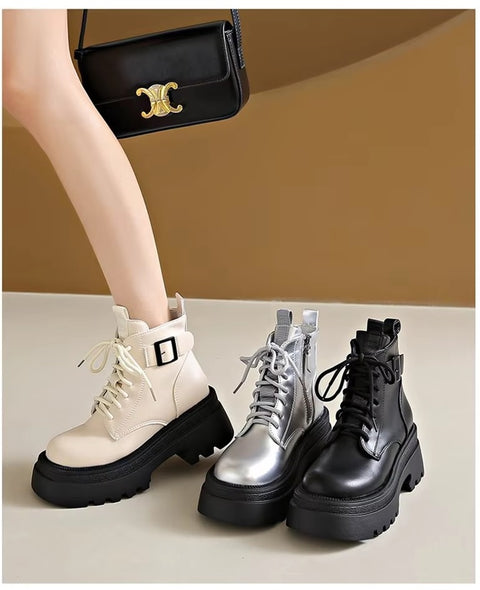 New sponge bottom short autumn retro thick sole thick heel side zipper boots CODE: KAR3398