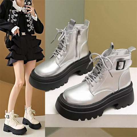 New sponge bottom short autumn retro thick sole thick heel side zipper boots CODE: KAR3398