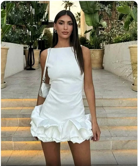 Summer Sleeveless Ruffle Short Backless Bodycon Short Dress CODE: KAR3410