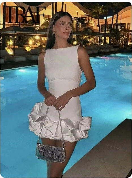 Summer Sleeveless Ruffle Short Backless Bodycon Short Dress CODE: KAR3410