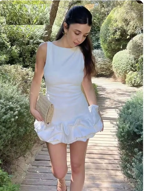 Summer Sleeveless Ruffle Short Backless Bodycon Short Dress CODE: KAR3410