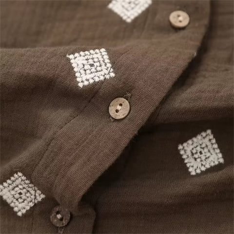 New Embroidered Casual Elegant Single breasted Design Shirt&Wide Leg Pants Set CODE: KAR3413