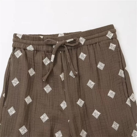 New Embroidered Casual Elegant Single breasted Design Shirt&Wide Leg Pants Set CODE: KAR3413