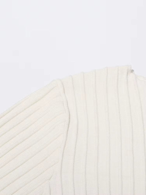 New Patchwork Ruffles Knitting Round Neck Flare Sleeve High Waist Solid A Line Dress CODE: KAR3415