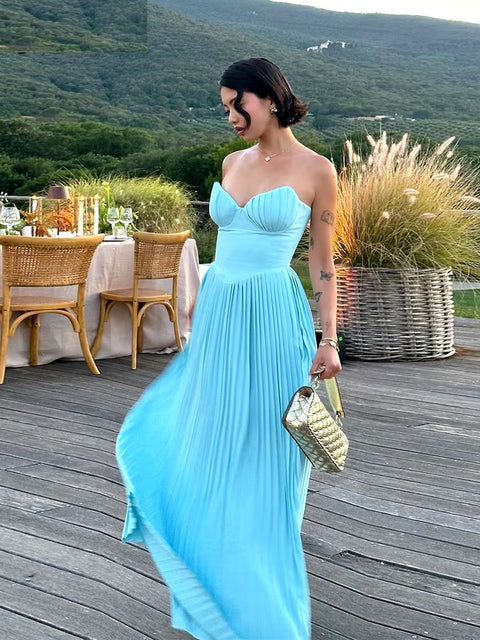 New Sexy Tube Fit And Flare Comfortable Folds Hem Temperament Strapless Dress CODE: KAR3433