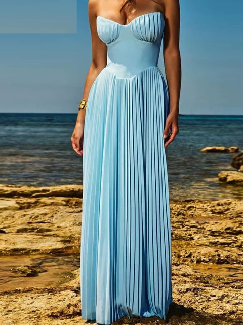 New Sexy Tube Fit And Flare Comfortable Folds Hem Temperament Strapless Dress CODE: KAR3433