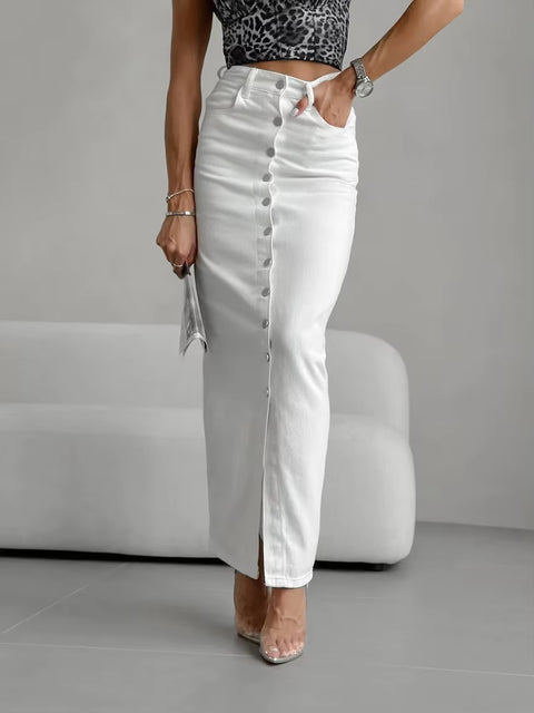 New Elegant High Waist Button Midi Straight Skirt CODE: KAR3445