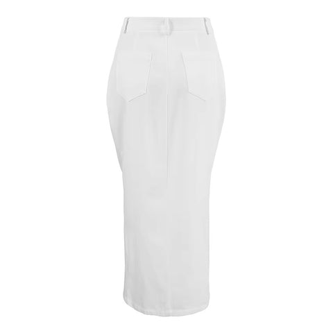 New Elegant High Waist Button Midi Straight Skirt CODE: KAR3445